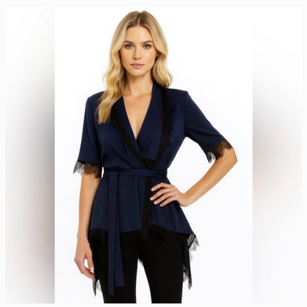 Elegant Navy Lace Trim Robe BCBG Eunice